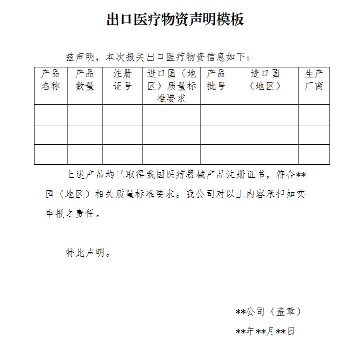 醫療物資出口聲明